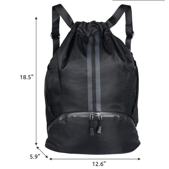Waterproof Gym Bag Sport Wet/Dry Separate Drawstring Soccer Basketball Backpack - Picture 2 of 5